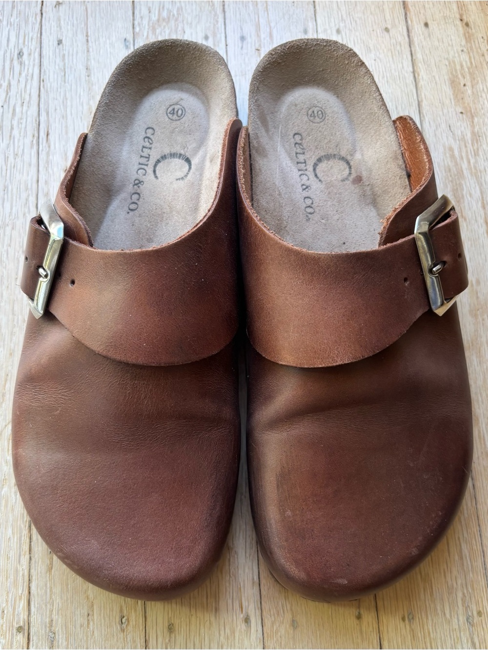 Celtic & Co. Brown Leather Buckle Clogs